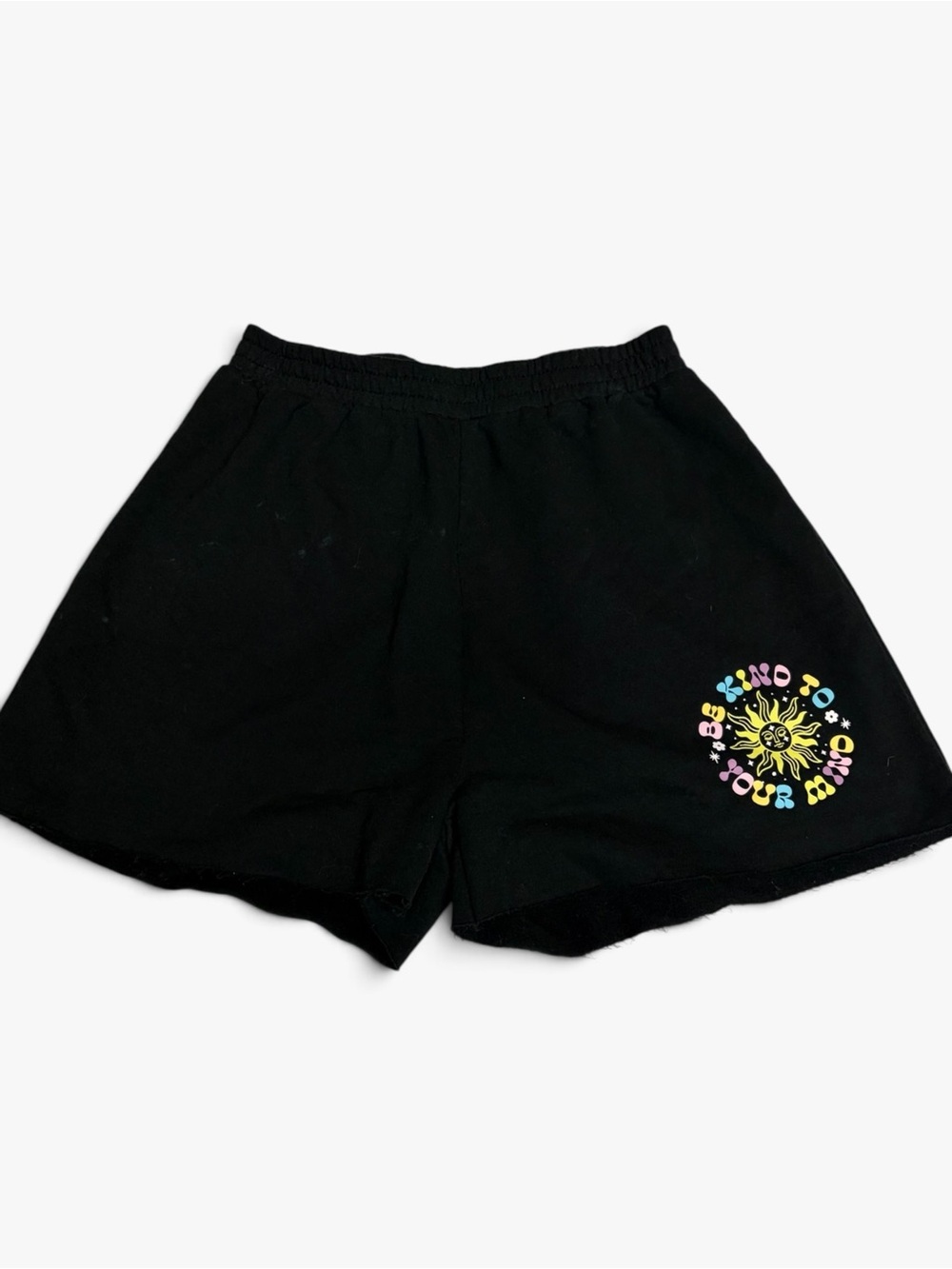 Black Athletic Women’s Shorts with Colorful Sun Graphic